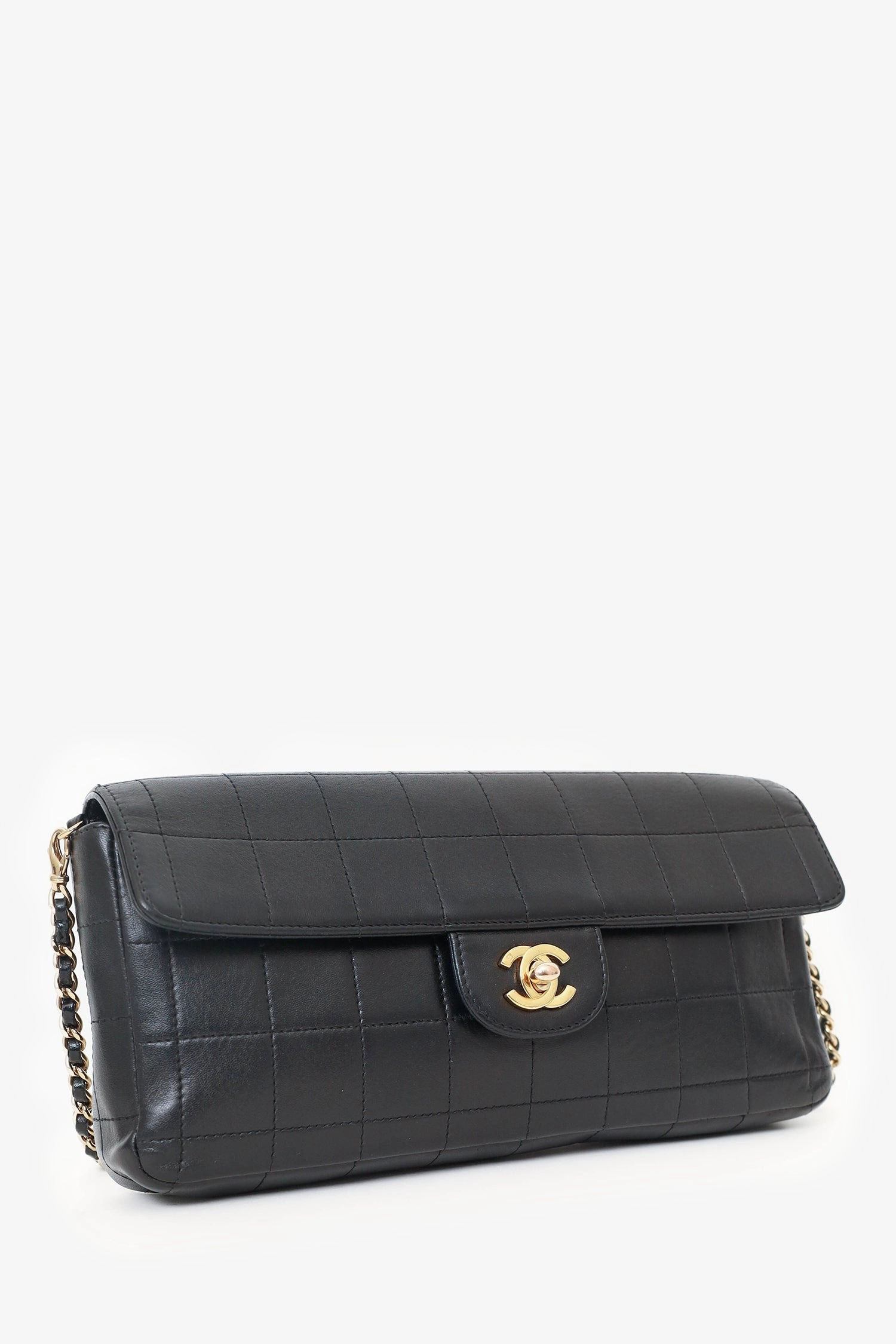 Chanel 2003-04 Black Lambskin Chocolate Bar East West Shoulder Bag