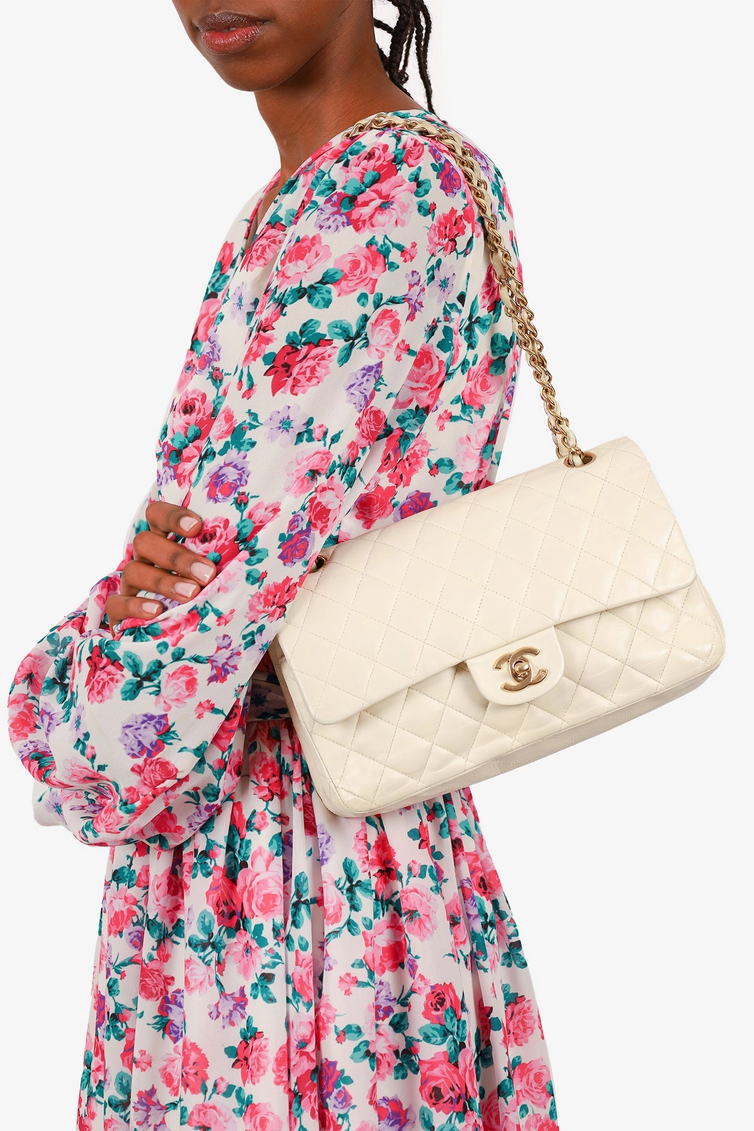 Chanel 2003-04 White Lambskin Medium Double Flap Bag 'As Is'
