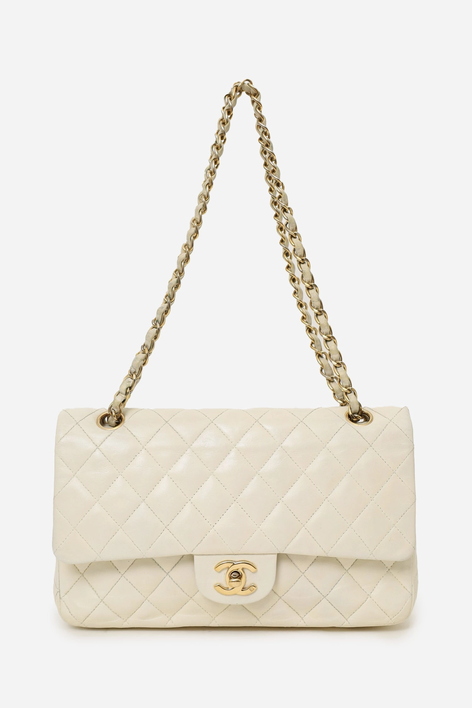 Chanel 2003-04 White Lambskin Medium Double Flap Bag 'As Is'