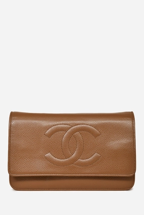 Chanel 2012-13 Brown Caviar Leather CC Logo Wallet On Chain