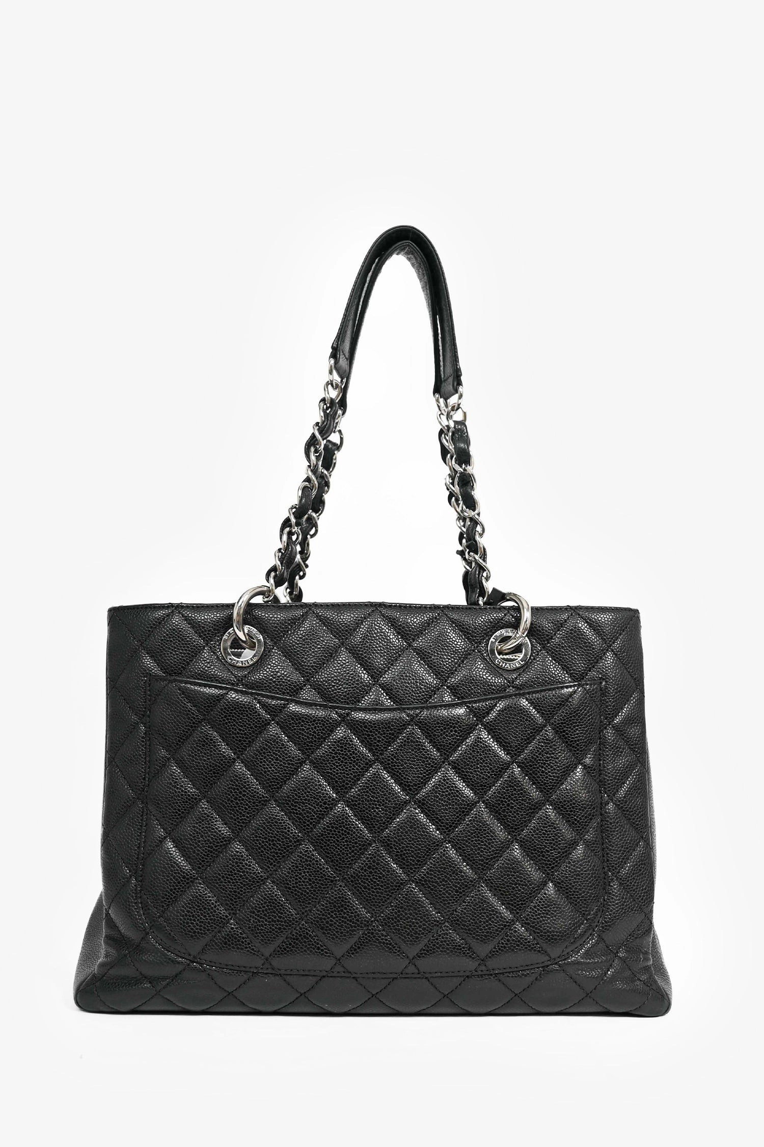 Chanel 2014 Black Caviar Leather Quilted CC Tote Bag (As Is)