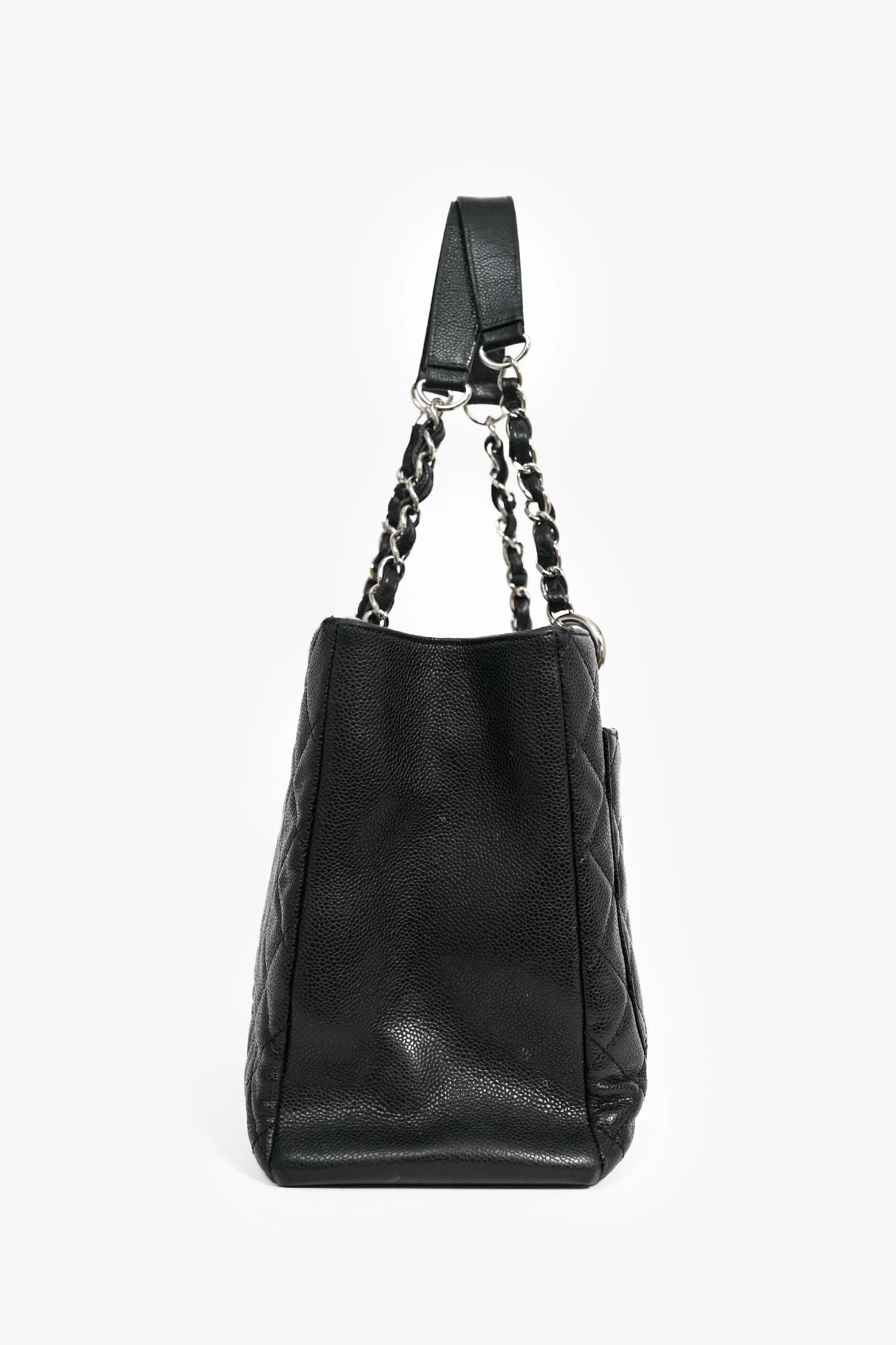Chanel 2014 Black Caviar Leather Quilted CC Tote Bag (As Is)