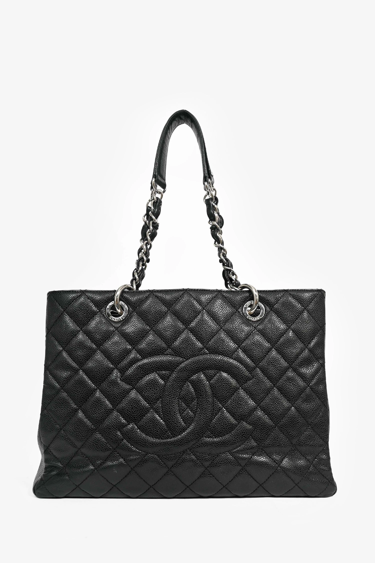 Chanel 2014 Black Caviar Leather Quilted CC Tote Bag (As Is)