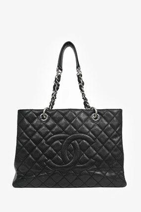 Chanel 2014 Black Caviar Leather Quilted CC Tote Bag (As Is)