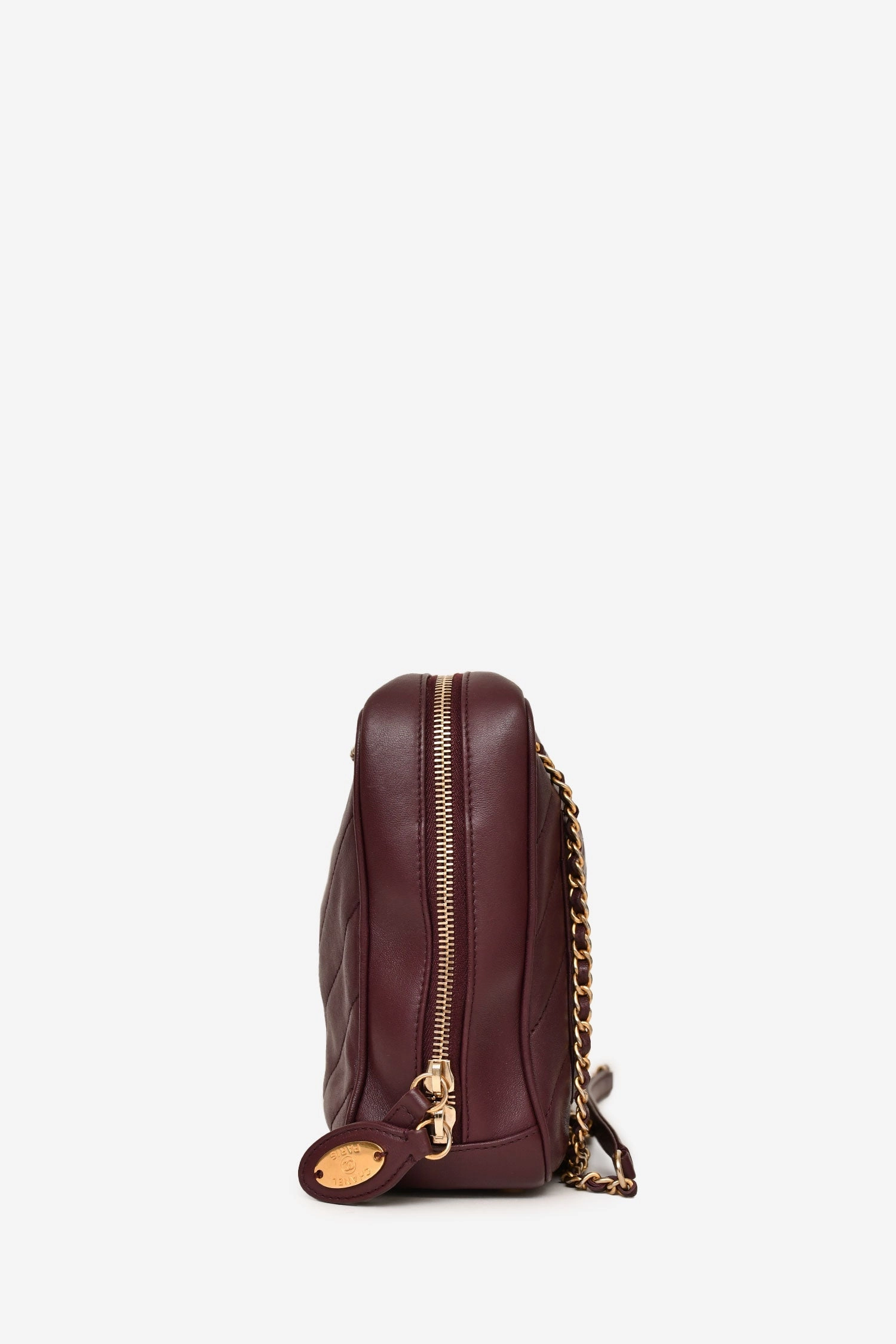 Chanel 2015-16 Eggplant Purple Diagonal Leather Camera Case Double Chain Shoulder Bag