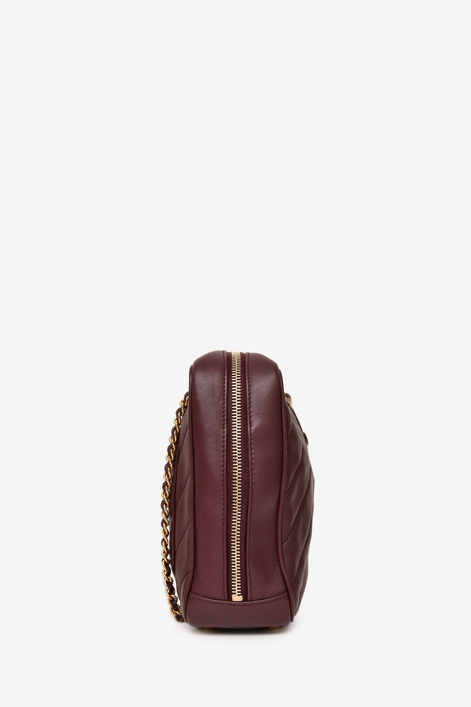 Chanel 2015-16 Eggplant Purple Diagonal Leather Camera Case Double Chain Shoulder Bag