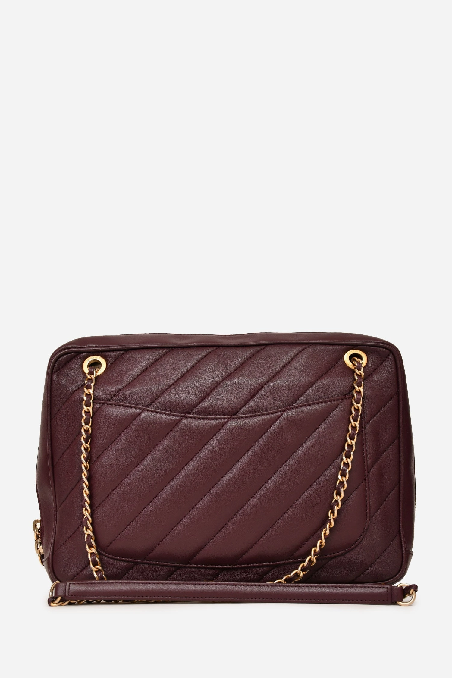 Chanel 2015-16 Eggplant Purple Diagonal Leather Camera Case Double Chain Shoulder Bag