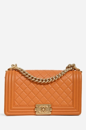Chanel 2016-17 Orange Quilted Lambskin Medium Boy Bag