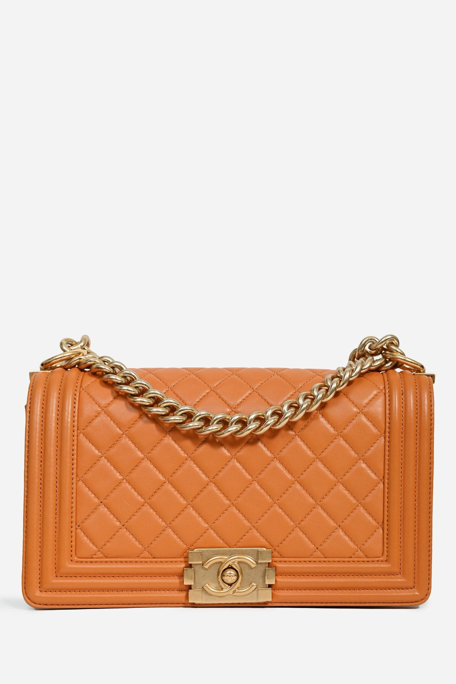 Chanel 2016-17 Orange Quilted Lambskin Medium Boy Bag
