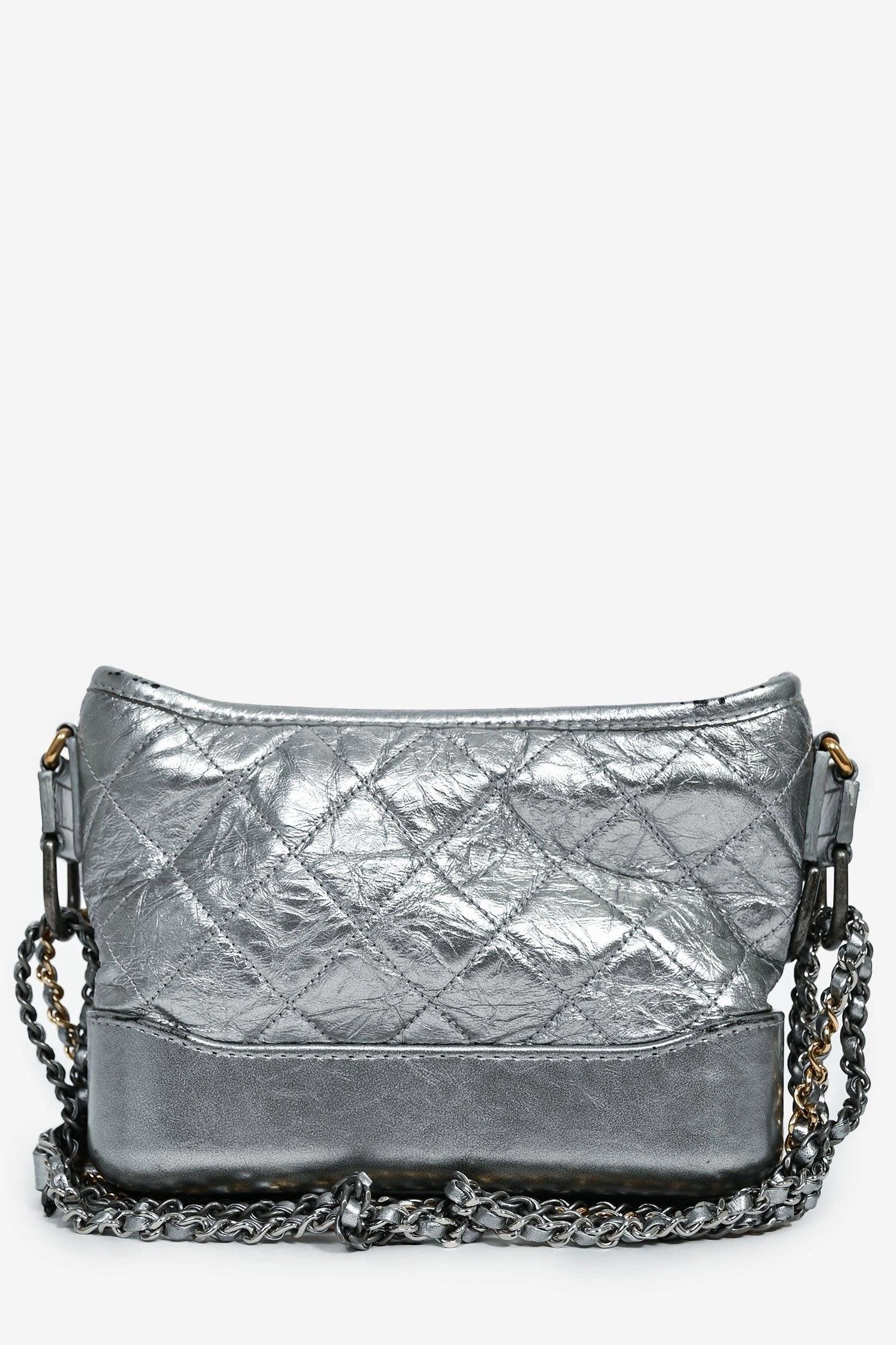 Chanel 2017-18 Silver Calfskin Small Gabrielle Hobo Multi-Chain Bag (As Is)