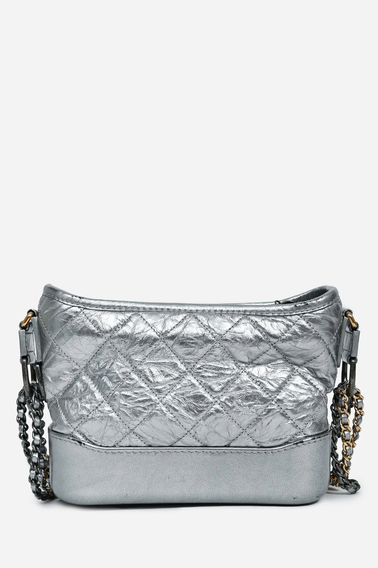 Chanel 2017-18 Silver Calfskin Small Gabrielle Hobo Multi-Chain Bag (As Is)