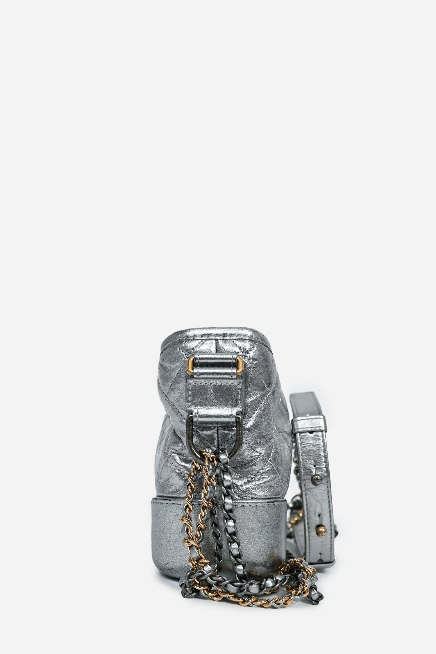 Chanel 2017-18 Silver Calfskin Small Gabrielle Hobo Multi-Chain Bag (As Is)