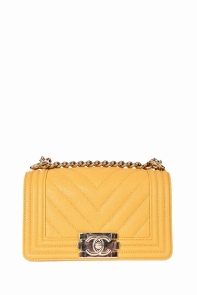 Chanel 2019/20 Yellow Caviar Leather Small Boy Bag