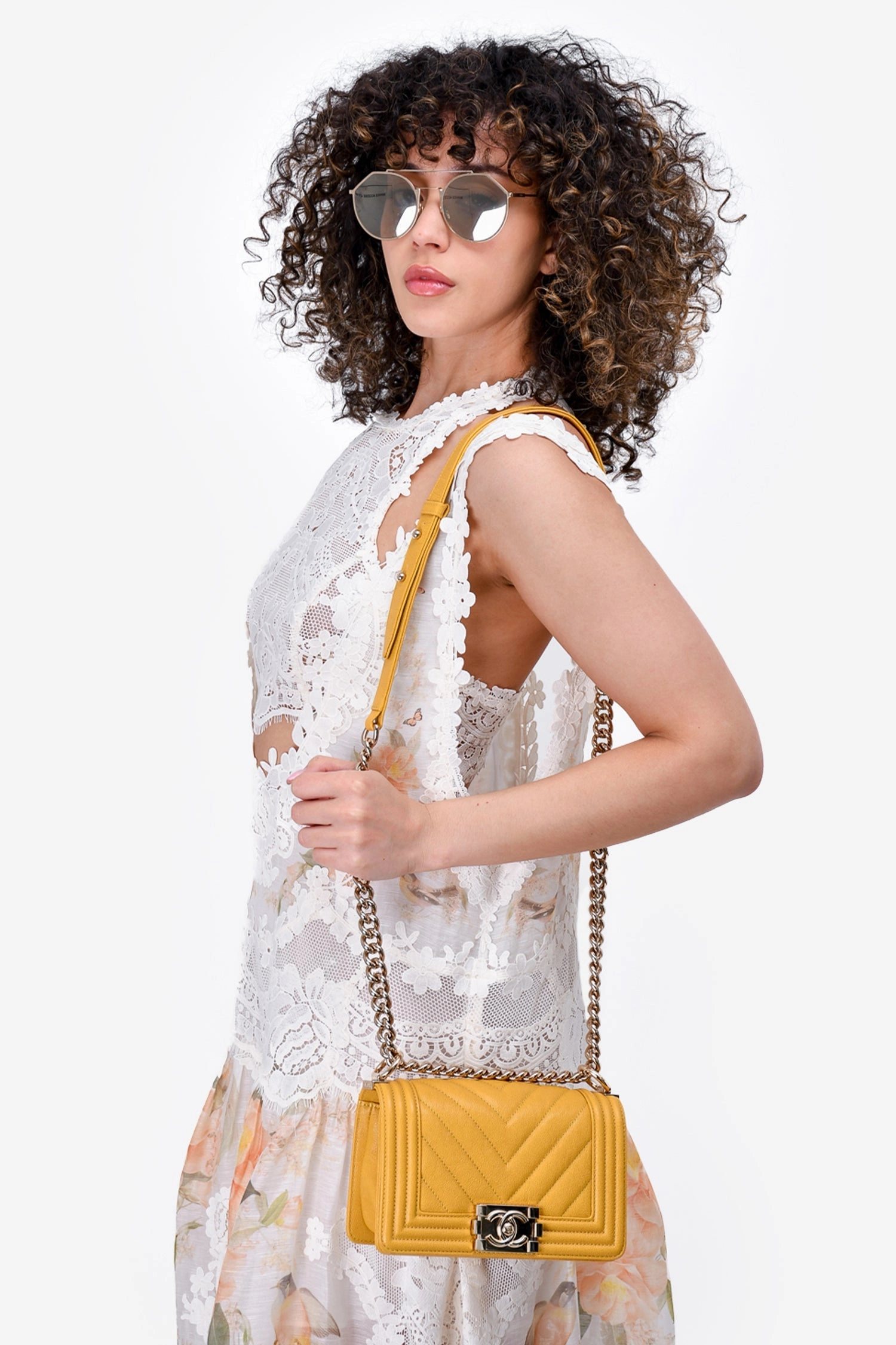 Chanel 2019/20 Yellow Caviar Leather Small Boy Bag