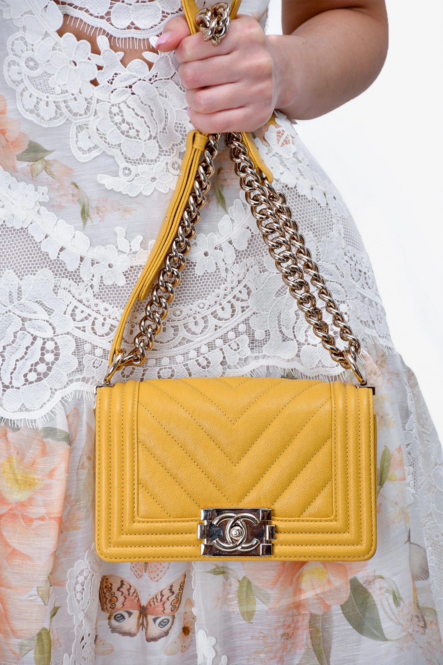 Chanel 2019/20 Yellow Caviar Leather Small Boy Bag