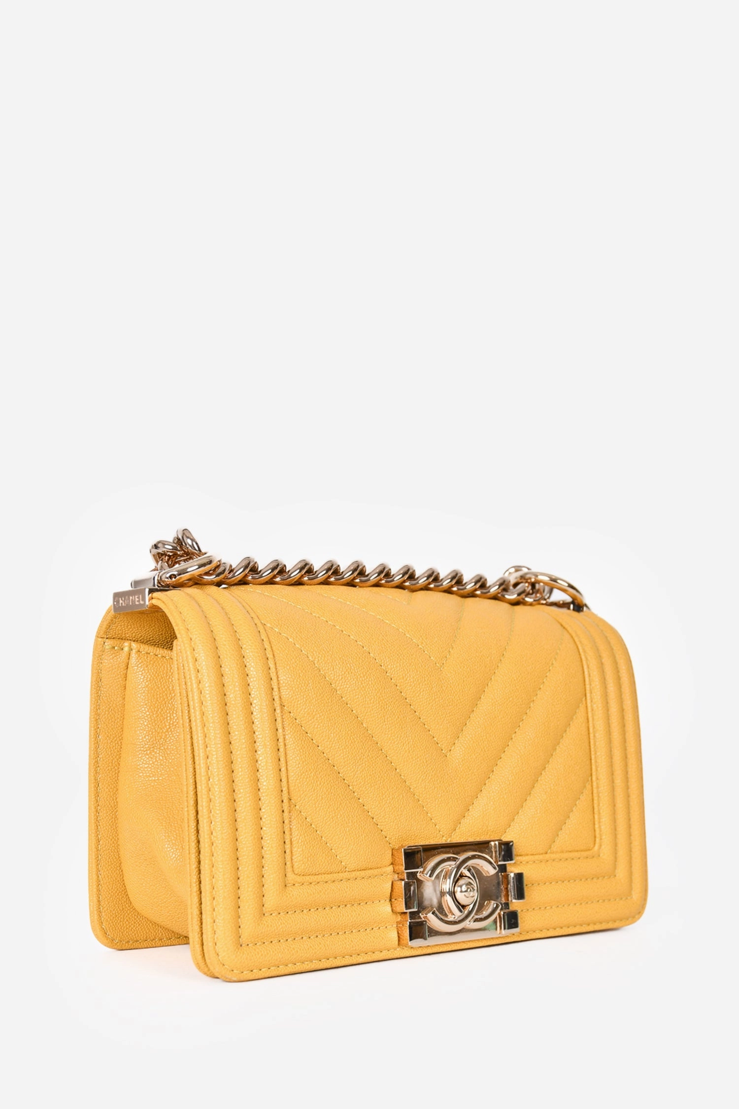 Chanel 2019/20 Yellow Caviar Leather Small Boy Bag