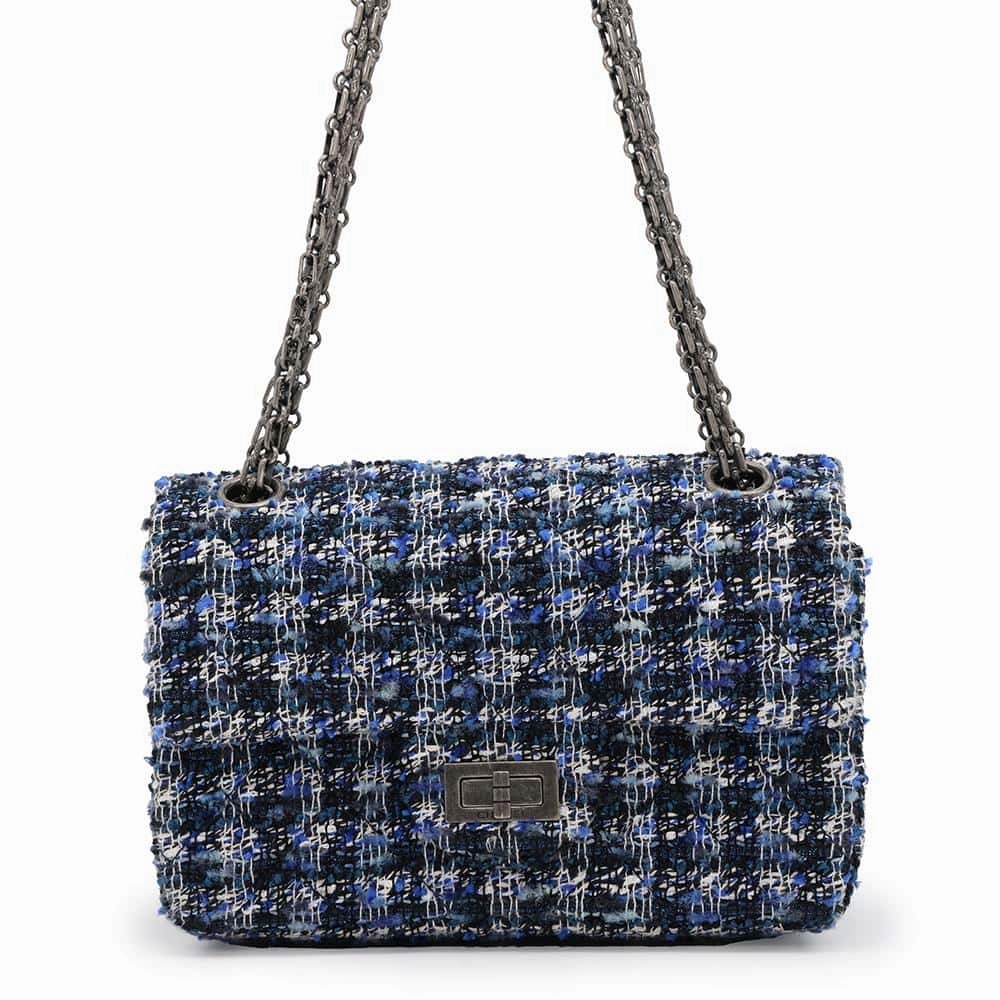 CHANEL 2.55 ChainShoulder Bag BlueAS0874 Tweed Size Mini