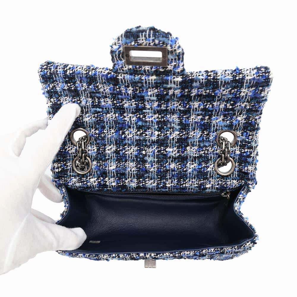 CHANEL 2.55 ChainShoulder Bag BlueAS0874 Tweed Size Mini