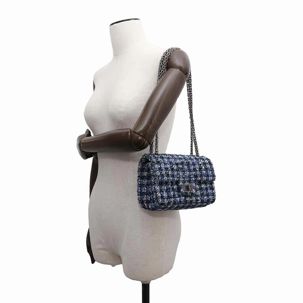 CHANEL 2.55 ChainShoulder Bag BlueAS0874 Tweed Size Mini