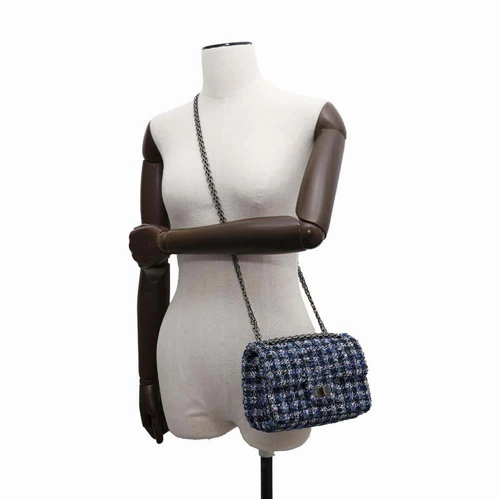 CHANEL 2.55 ChainShoulder Bag BlueAS0874 Tweed Size Mini