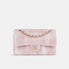 Chanel - Classic Flap Bag - Medium - Pink/White Tweed CGHW - Plaque Series - Pristine