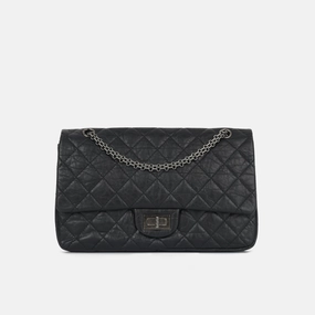 Chanel - Maxi 2.55 Handbag - Black Quilted Aged Calfskin RHW - 2011 - Pre-loved