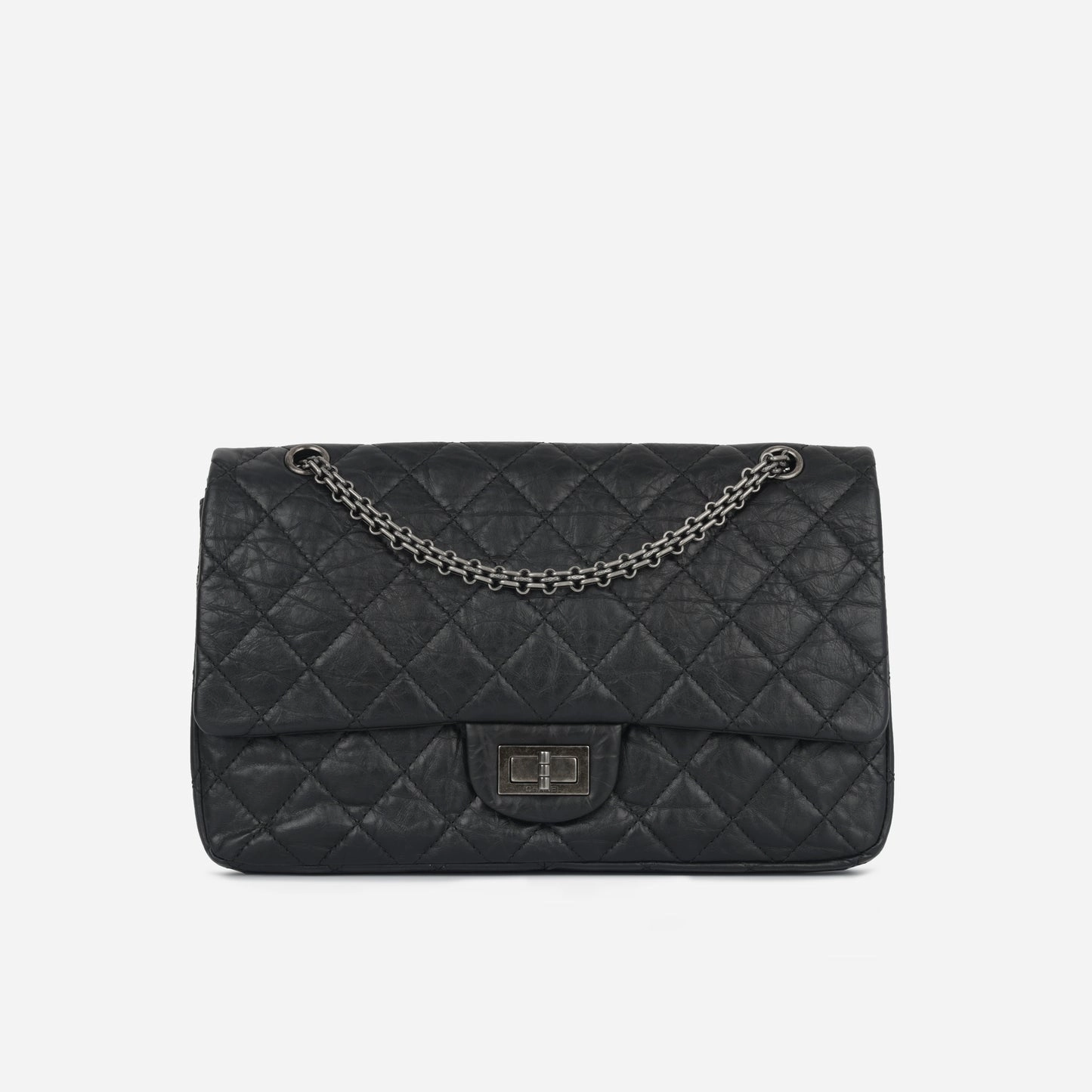 Chanel - Maxi 2.55 Handbag - Black Quilted Aged Calfskin RHW - 2011 - Pre-loved