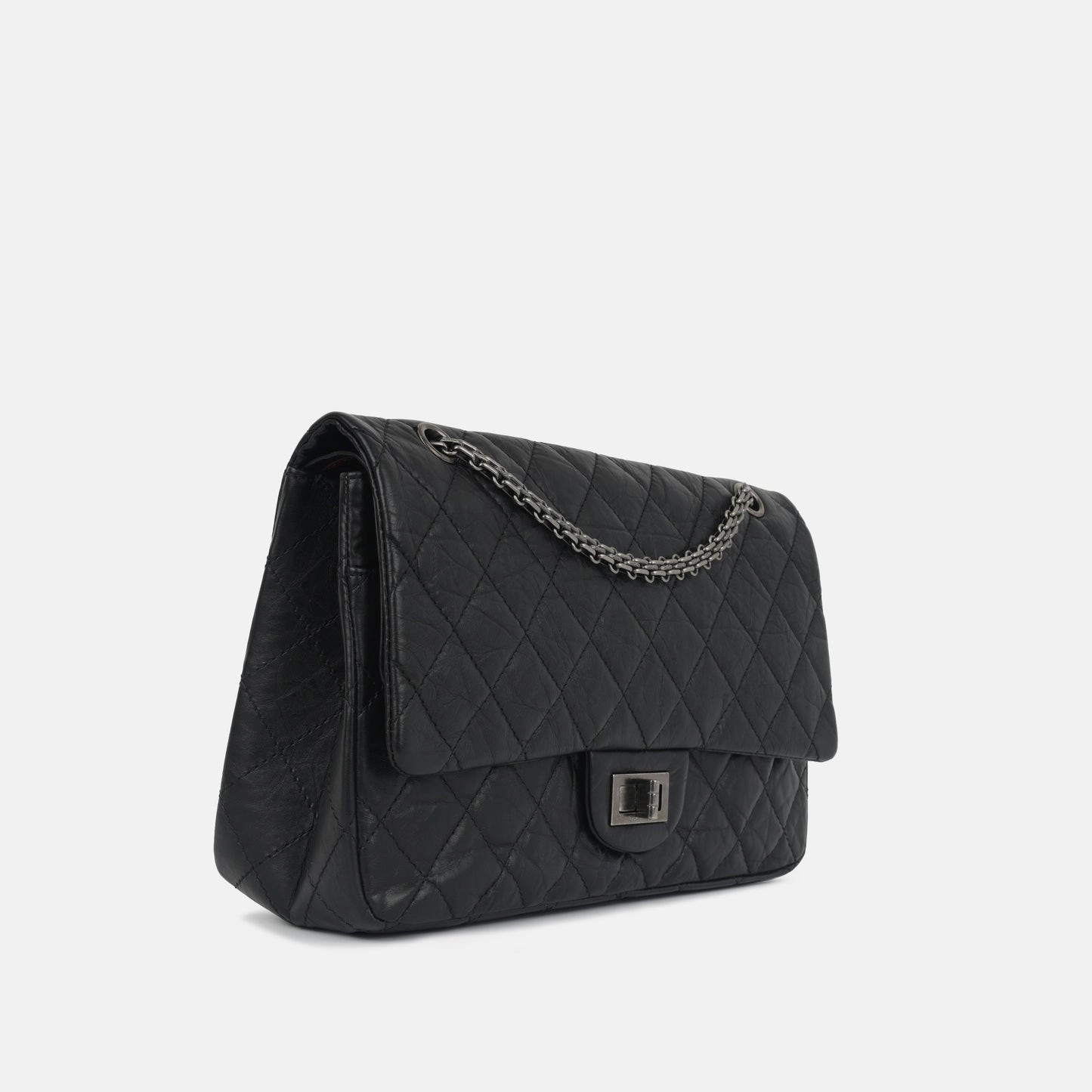 Chanel - Maxi 2.55 Handbag - Black Quilted Aged Calfskin RHW - 2011 - Pre-loved