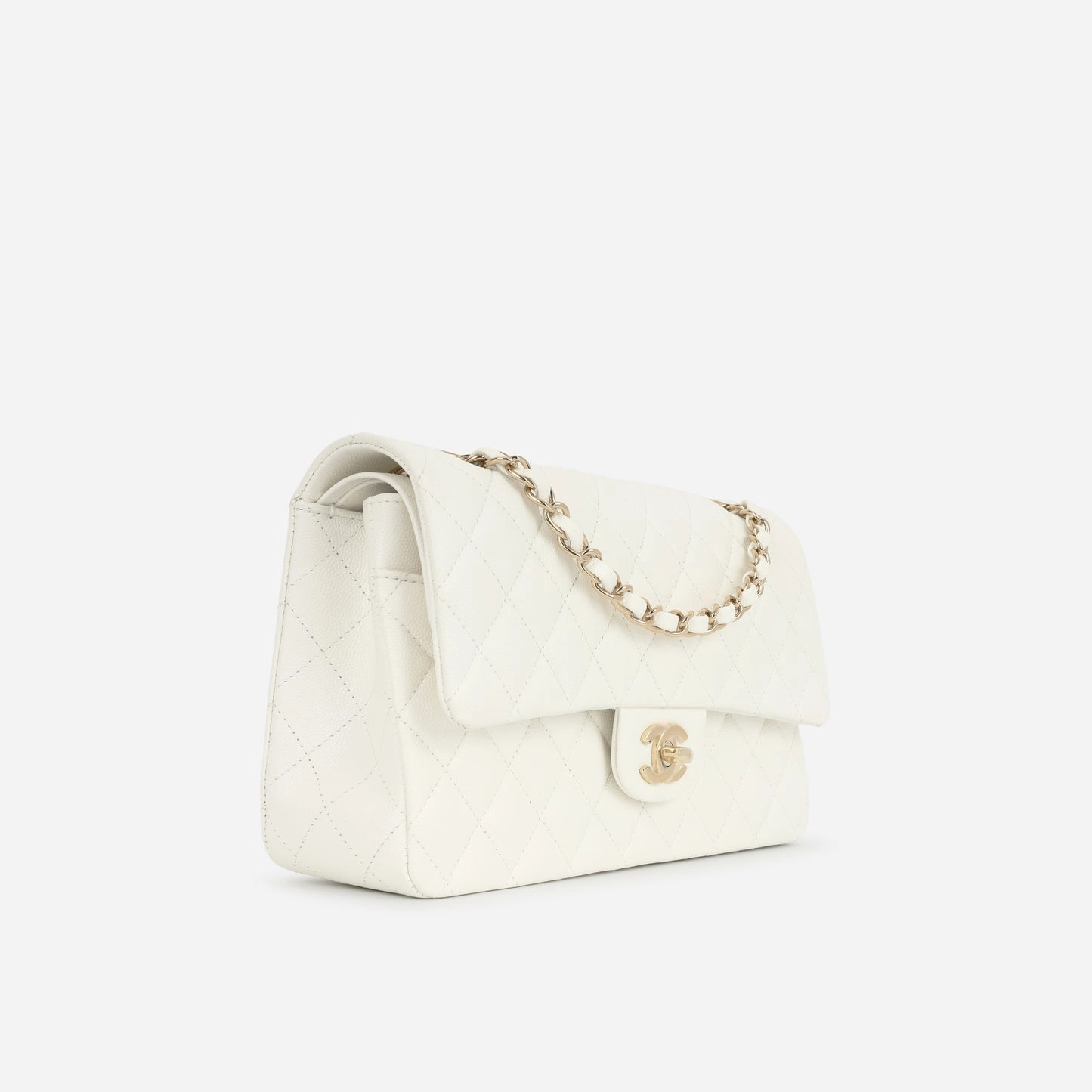 Chanel - Medium Classic Flap - White Quilted Caviar Flap SHW - 2022 - Pre-Loved