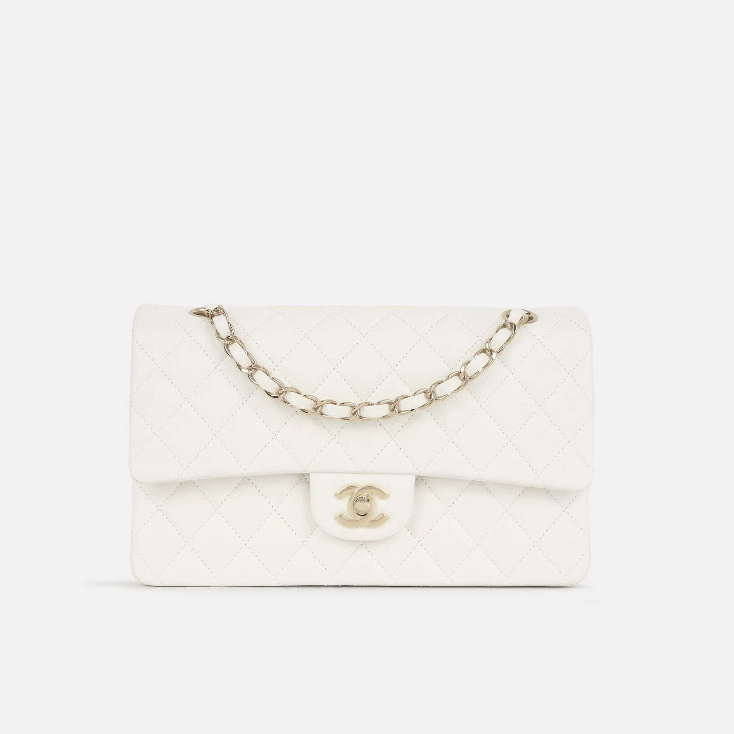 Chanel - Medium Classic Flap - White Quilted Caviar Flap SHW - 2022 - Pre-Loved