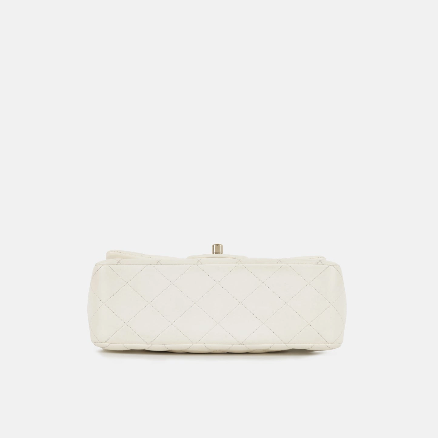Chanel - Mini Rectangular Plaque Top Handle with Charm - White Lambskin CGHW - Pre-Loved - Plaque Series