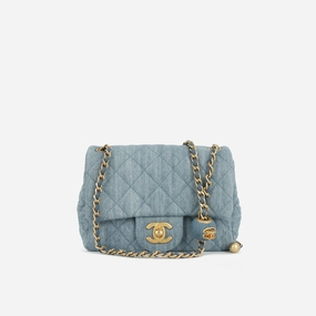 Chanel - Mini Square Pearl Crush - Blue Denim AGHW - Pre-Loved