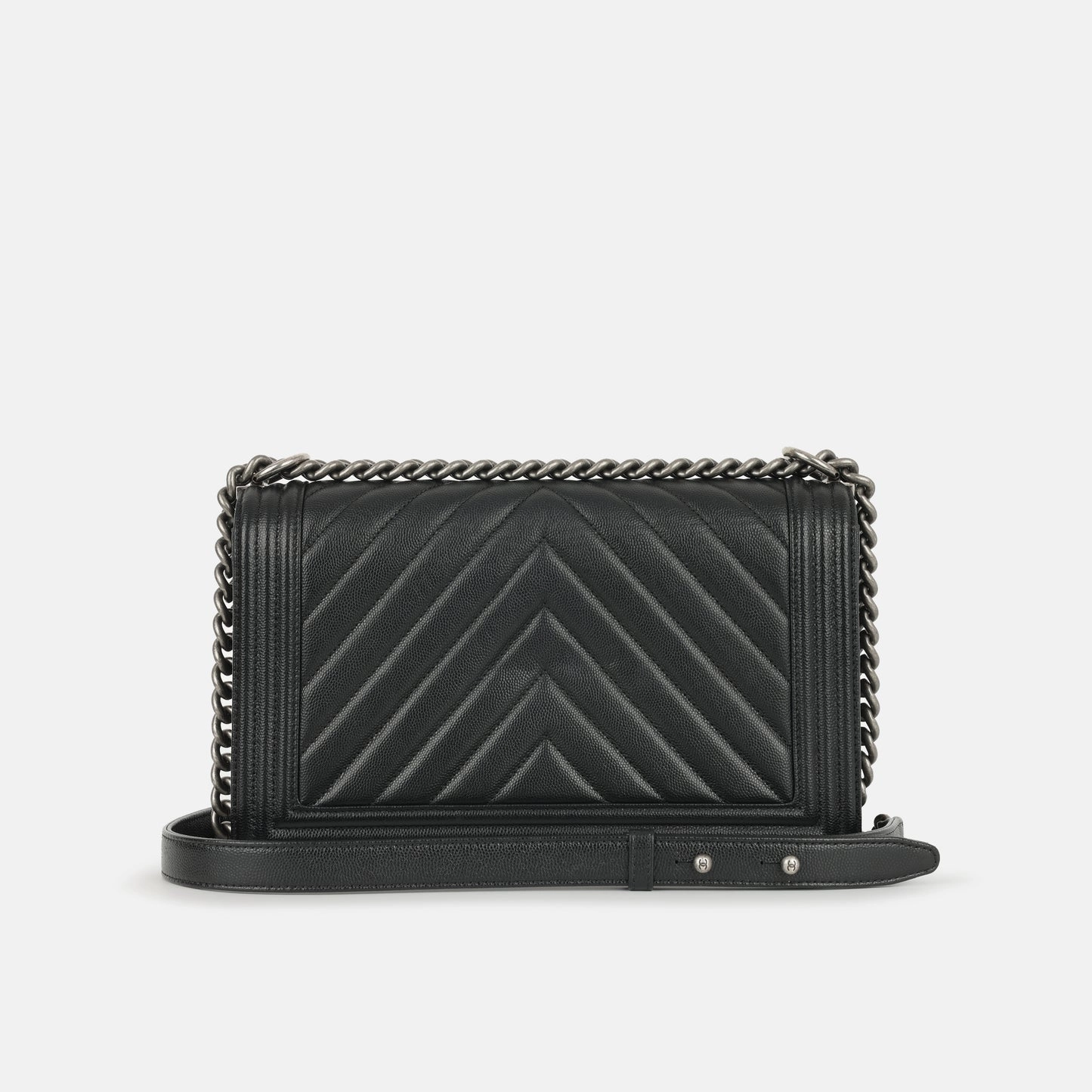 Chanel - New Medium Boy Bag - Black Chevron Caviar RHW - 2017 - Pre-Loved