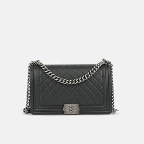 Chanel - New Medium Boy Bag - Black Lambskin RHW - 2019 - Pre-Loved