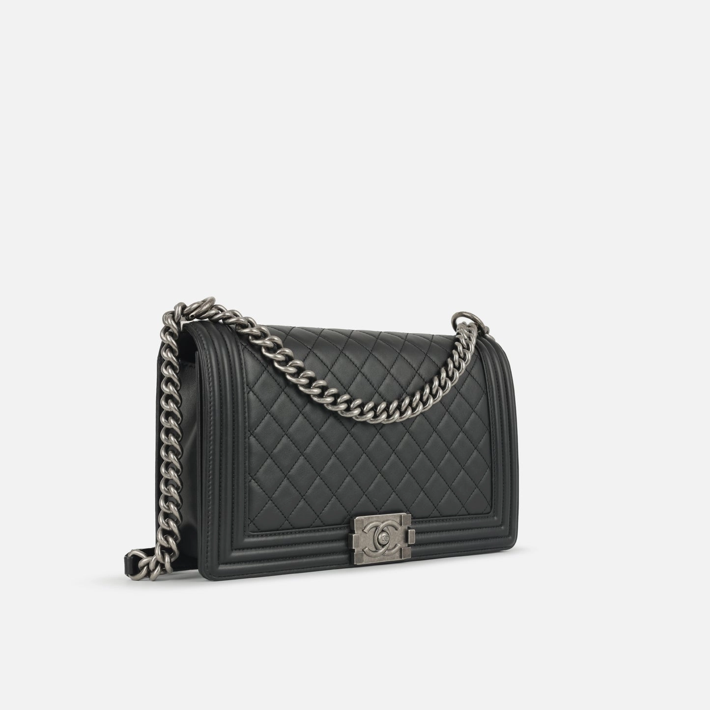 Chanel - New Medium Boy Bag - Black Lambskin RHW - 2019 - Pre-Loved