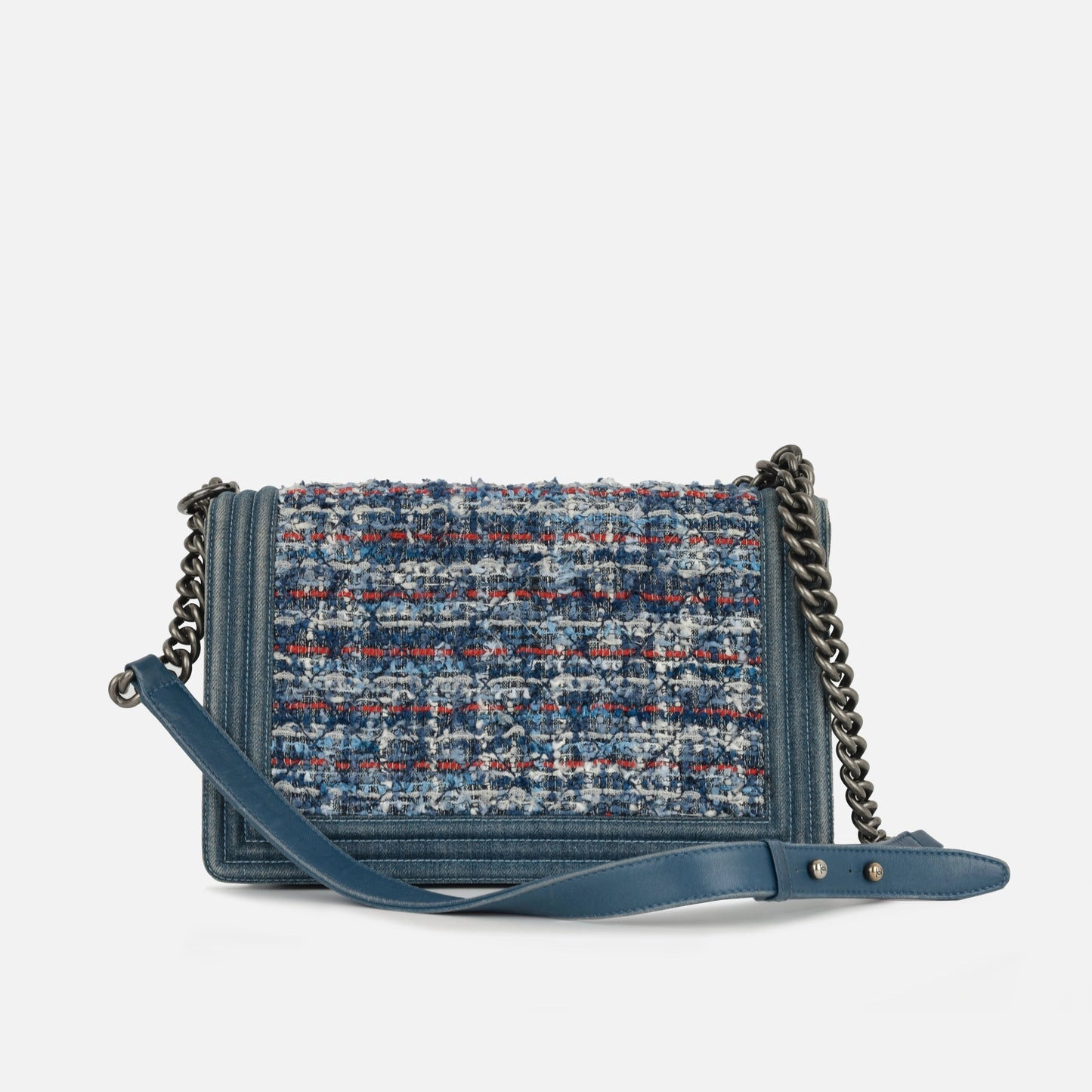 Chanel - New Medium Boy Bag - Blue Denim / Multicolor Quilted Tweed RHW - 2014 - Pre-Loved