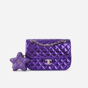 Chanel - Small Seasonal Flap W/Star Pouch - Metallic Purple Patent CGHW - Pre-Loved