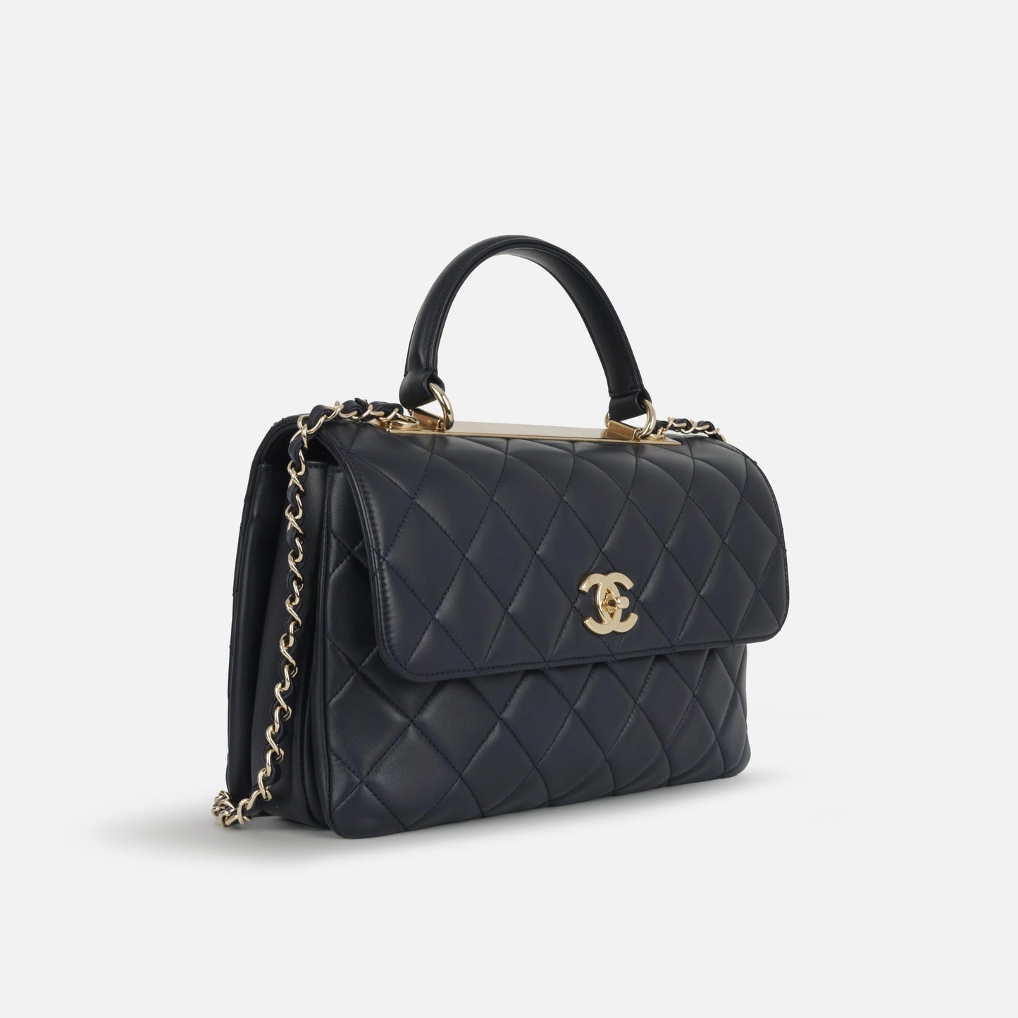 Chanel - Trendy CC Flap Bag - Medium - Navy Lambskin CGHW - 2017 - Pre-Loved