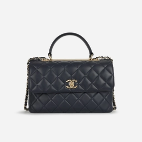 Chanel - Trendy CC Flap Bag - Medium - Navy Lambskin CGHW - 2017 - Pre-Loved