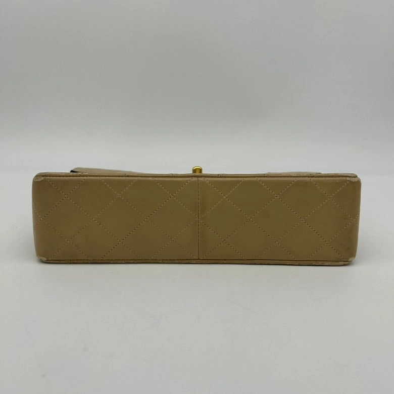 Chanel Beige Leather Quilted Shoulder Bag Medium Size