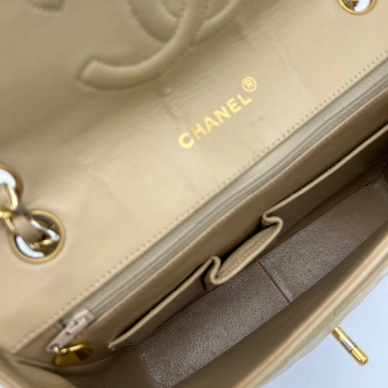 Chanel Beige Leather Quilted Shoulder Bag Medium Size