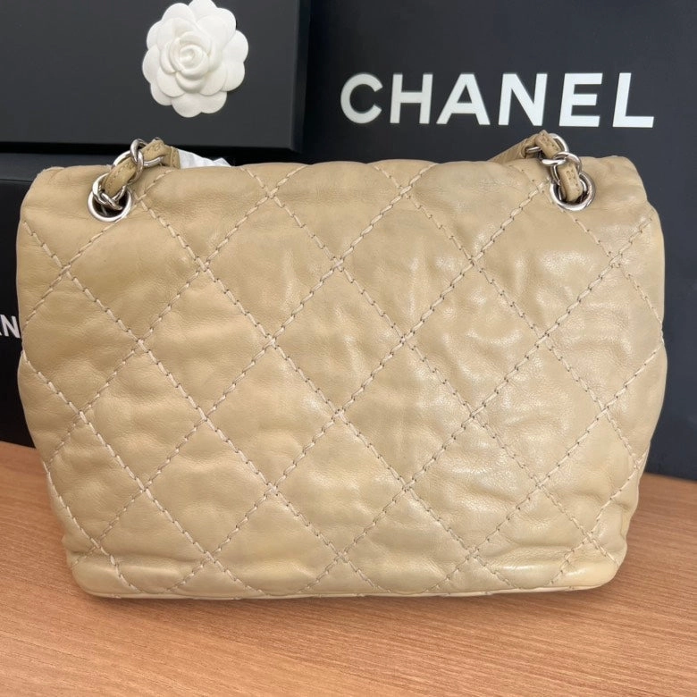 CHANEL Beige Quilted Leather Shoulder Bag