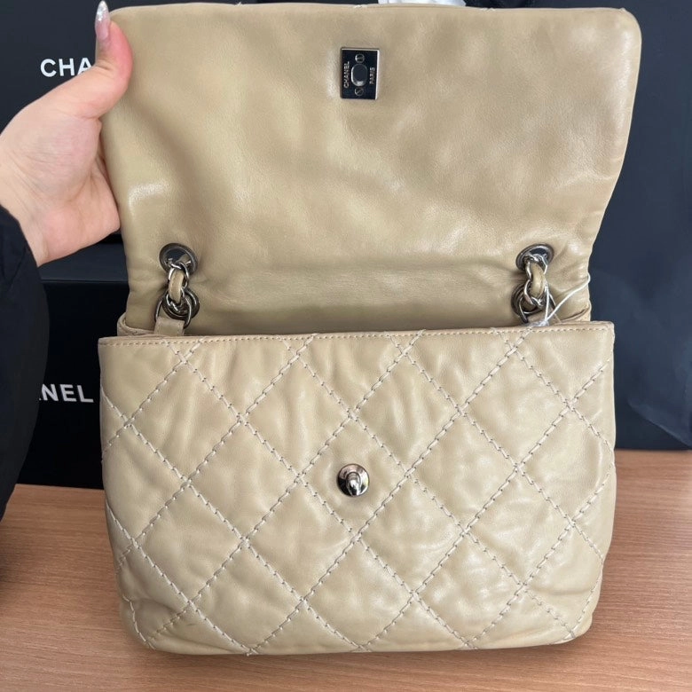 CHANEL Beige Quilted Leather Shoulder Bag