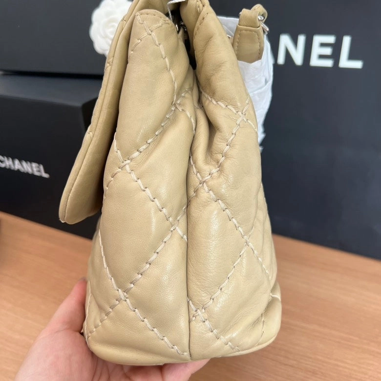 CHANEL Beige Quilted Leather Shoulder Bag