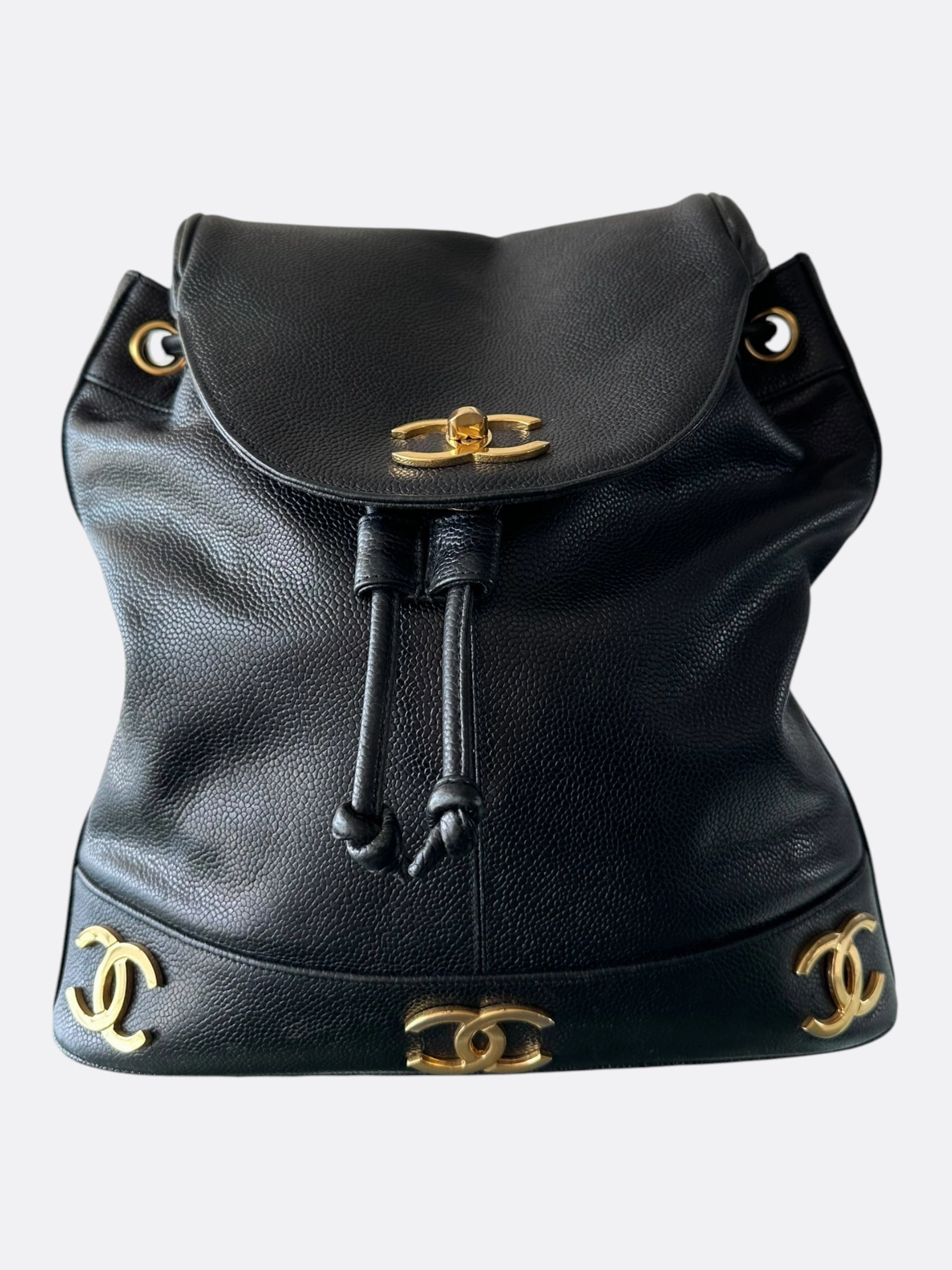 Chanel Black & Gold CC Logo Mini Backpack