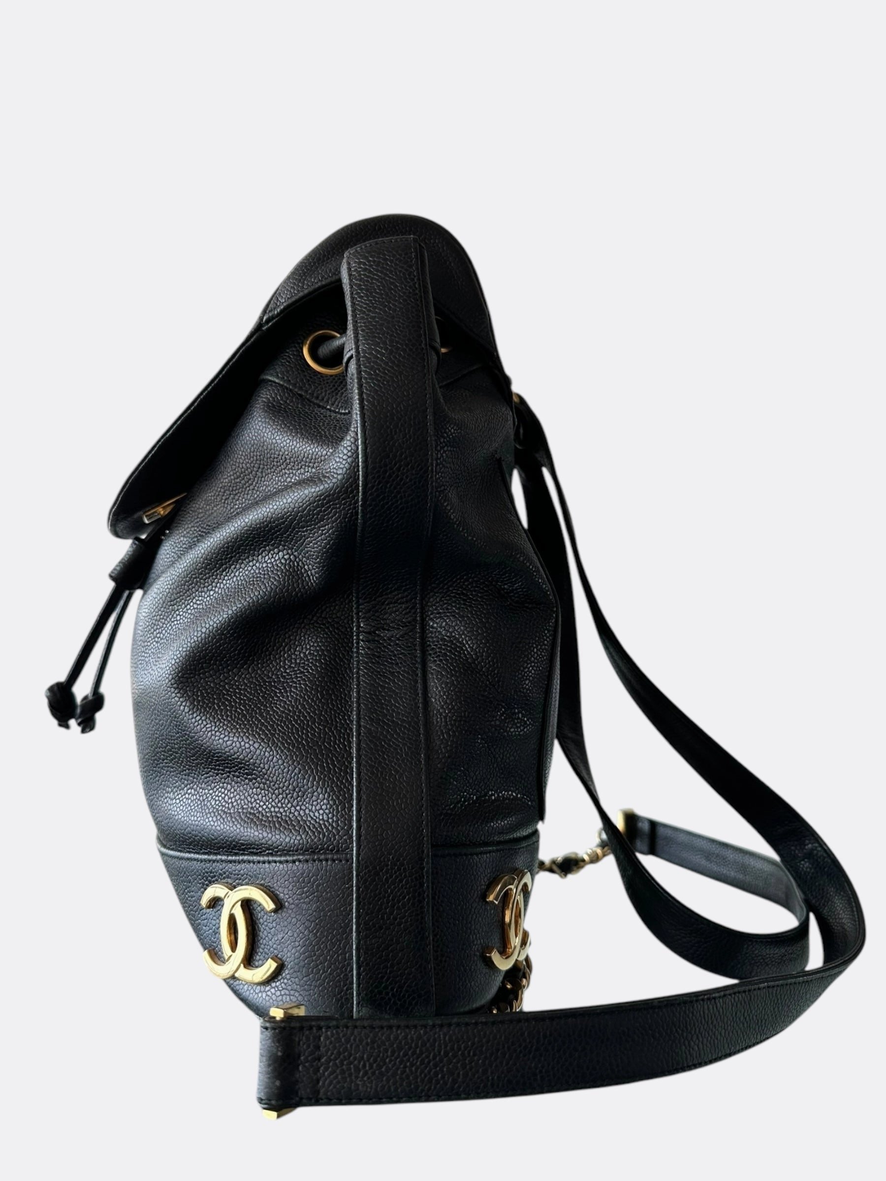 Chanel Black & Gold CC Logo Mini Backpack