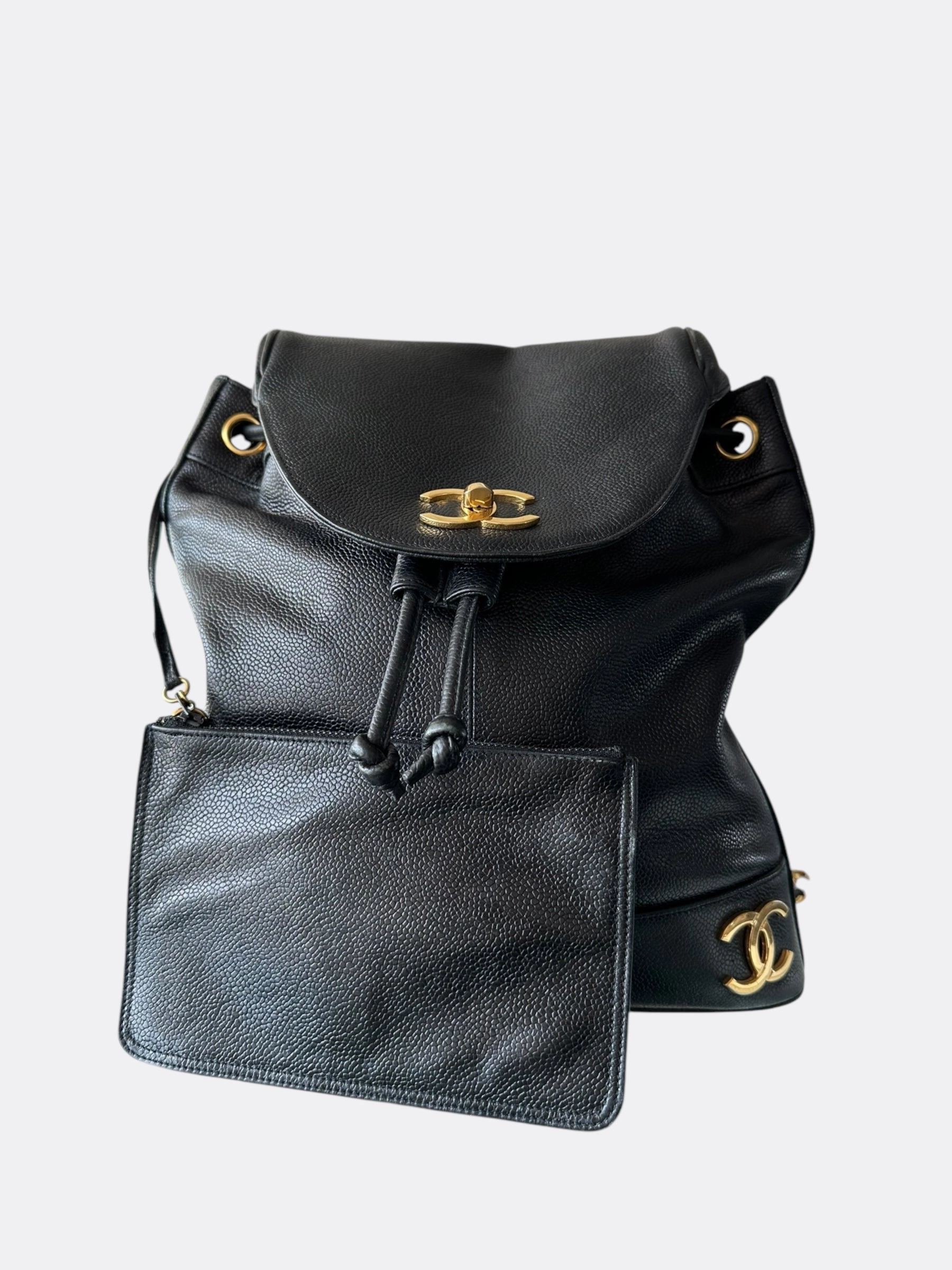 Chanel Black & Gold CC Logo Mini Backpack
