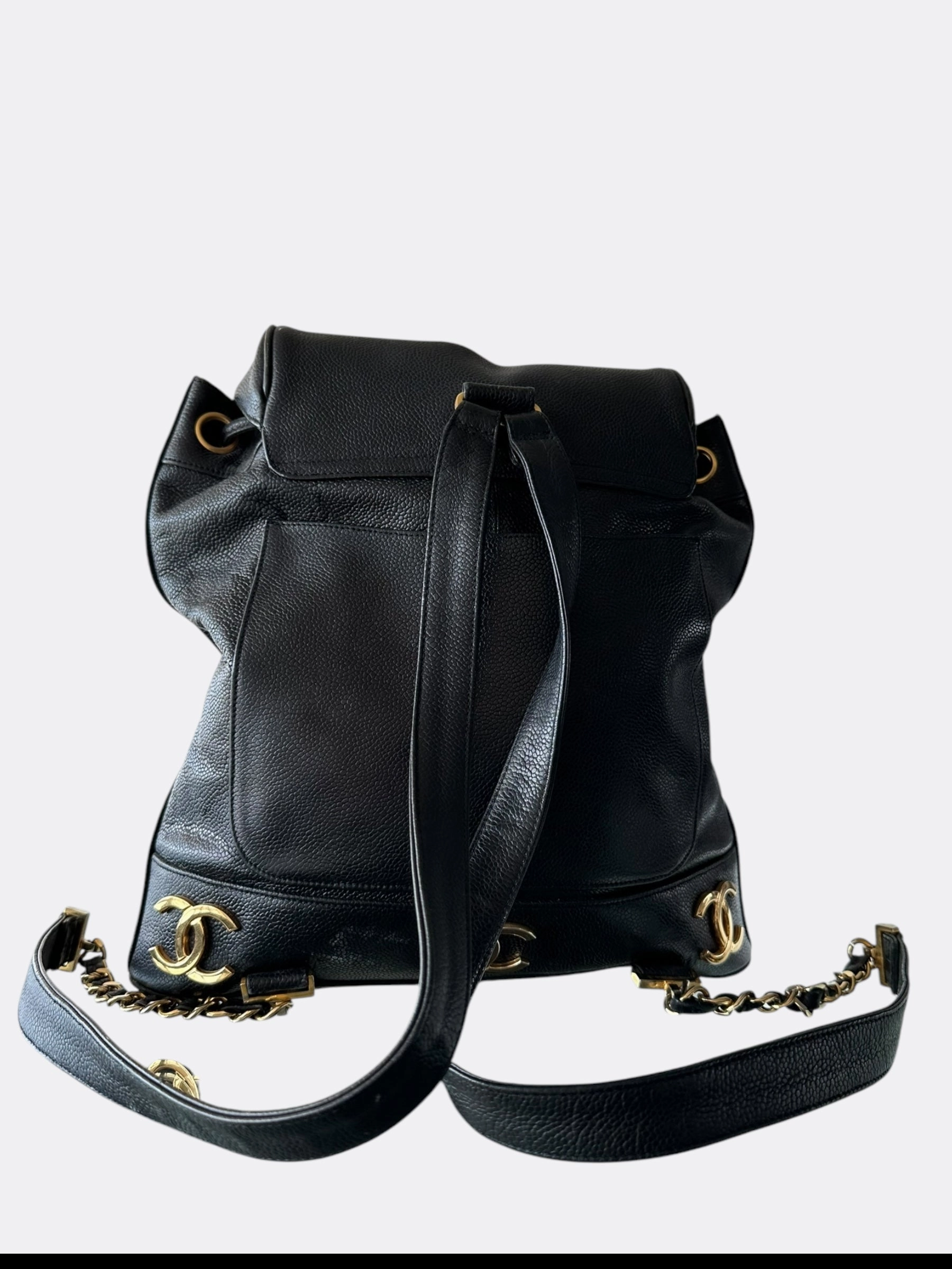 Chanel Black & Gold CC Logo Mini Backpack