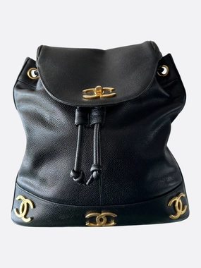 Chanel Black & Gold CC Logo Mini Backpack