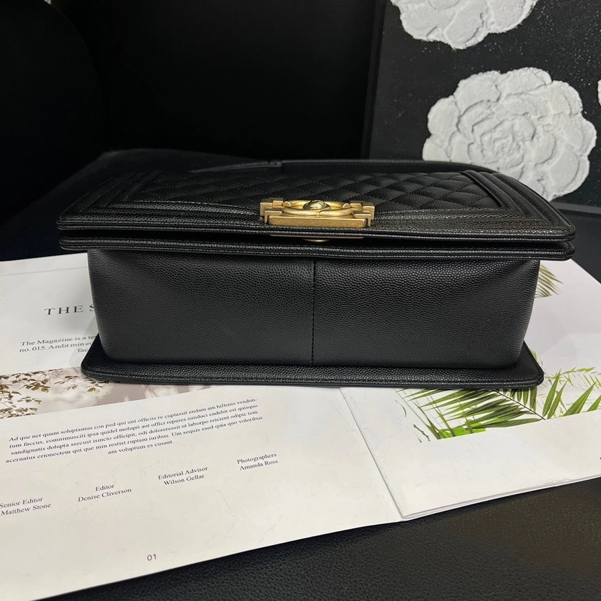 Chanel Black Gold Lychee Pattern Medium LeBoy Crossbody Bag